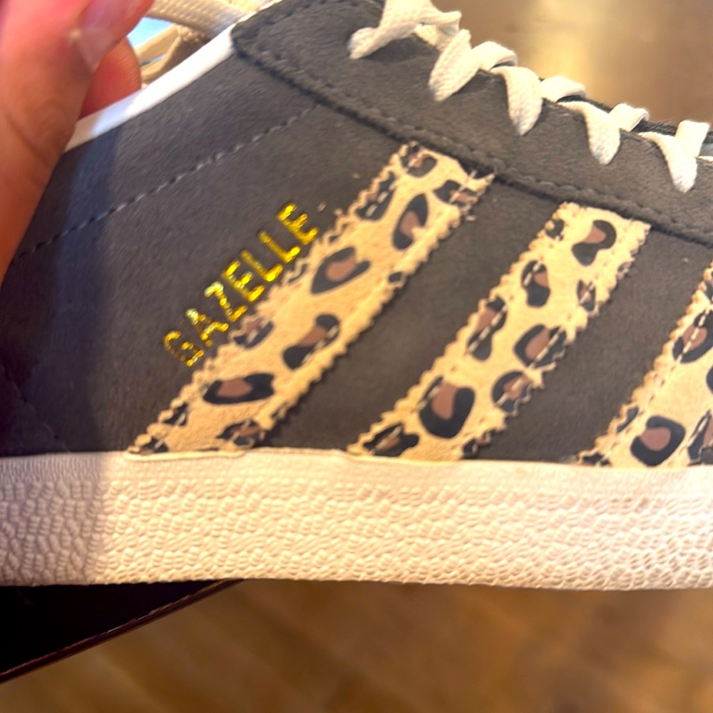 Women's Leopard Adidas Gazelle Sneakers - Gray and White